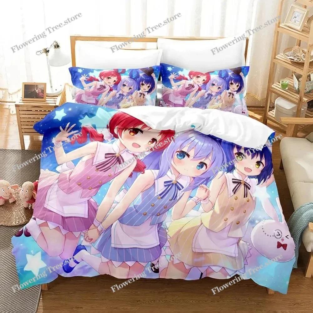 Anime Is the Order a Rabbit Bedding Set Duvet Cover Bed Set Quilt Cover Pillowcase Comforter king Queen Size Boys Adult029