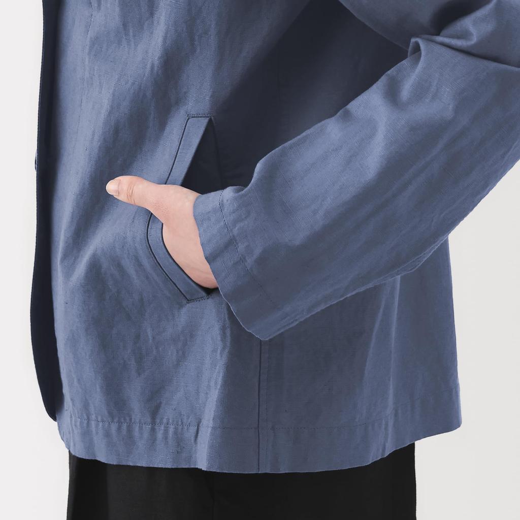 MUJI Women's Hemp Cotton Shirt Jacket, Smoky Blue, Size L, BD0ZZA5S