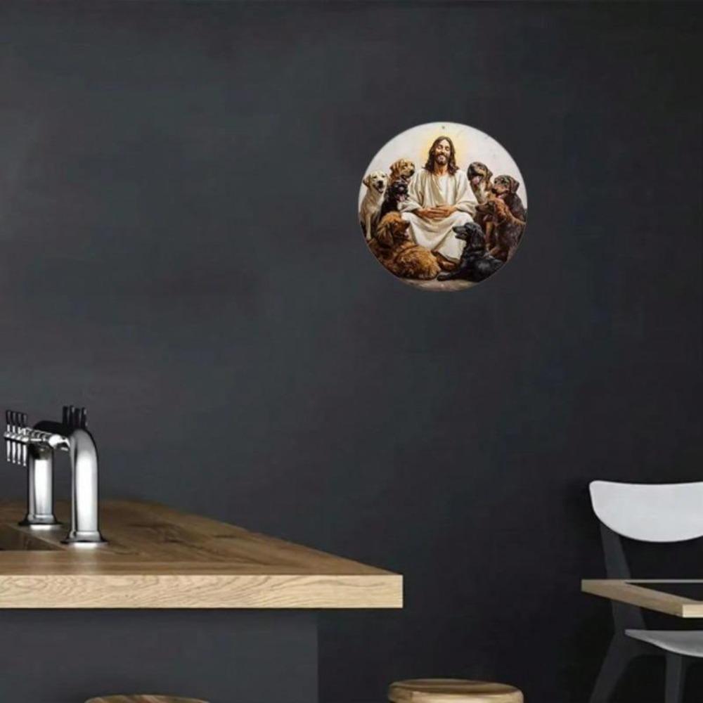 Religious Dog Figure Metal Wall Art UV Resistant Scratchproof Decor Gift