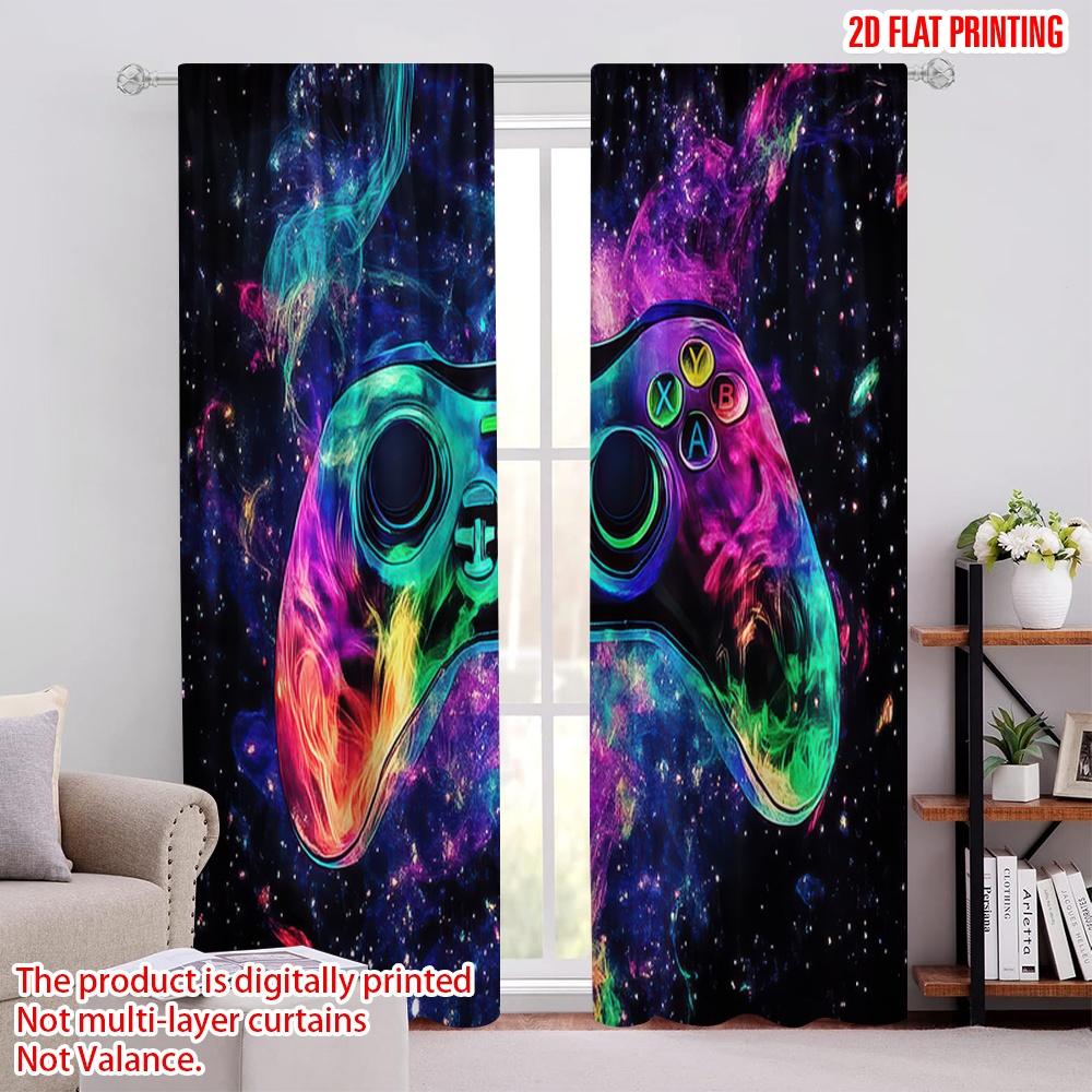 

2D flat printing 2Pcs Curtain Gaming Room Curtains Gamer Game Windows Drapes Colorful Galaxy Nebula Window Suitable For Living 52.50 × 116.00 cm 2 pcs