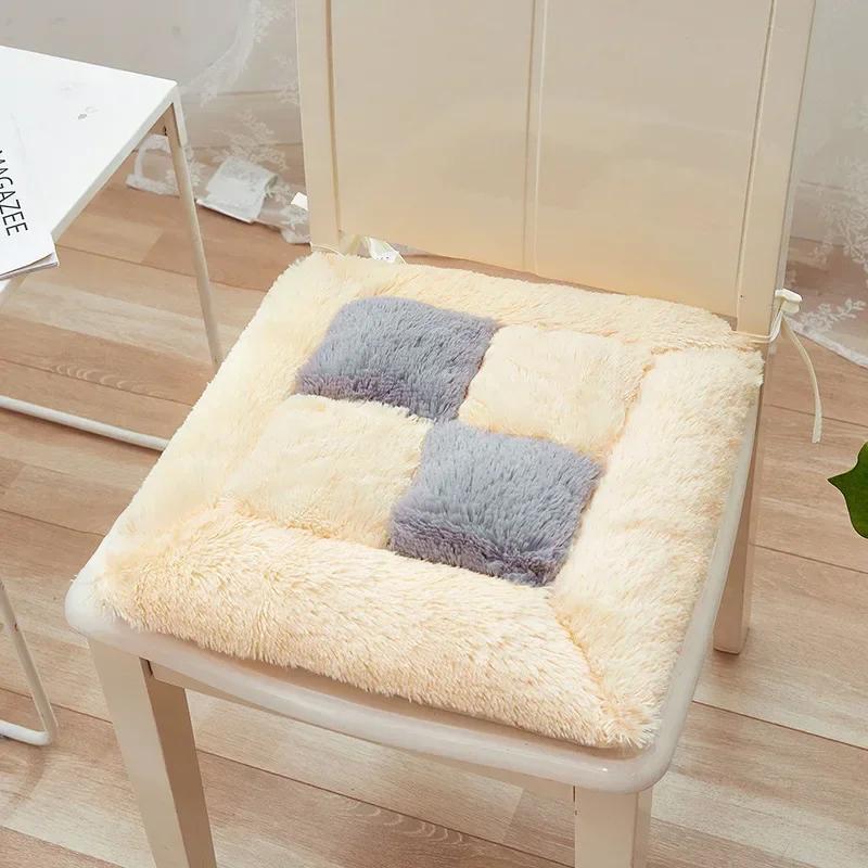 Thickened Seat Cushion Winter Plush Plaid Office Chair Cushion Thick Soft Floor Cushions Anti Slip Car Seat Mat Home Decor