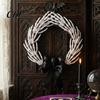 Scary Halloween Door Decor Skeleton Hand Wreath for Front Door, Gothic Spooky Hanging Garland Decoration with Black Bow And Skulls Wall Holiday Party