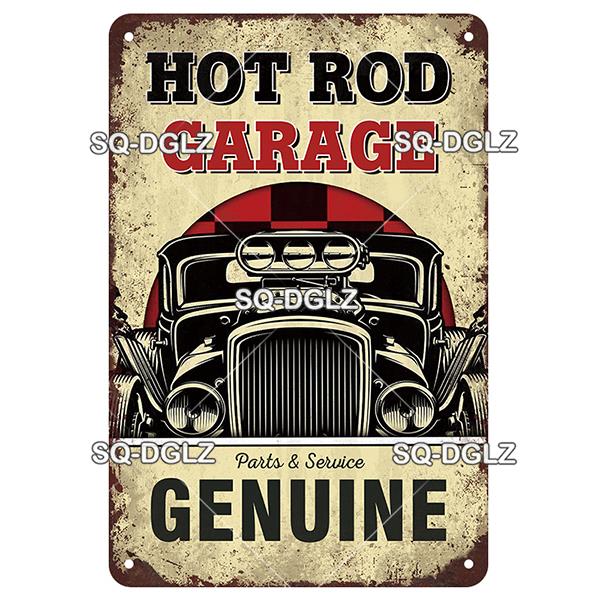 Retro Hot Rod Garage Metal Tin Sign Vintage Style Wall Door Decor for Man Cave Home Workshop
