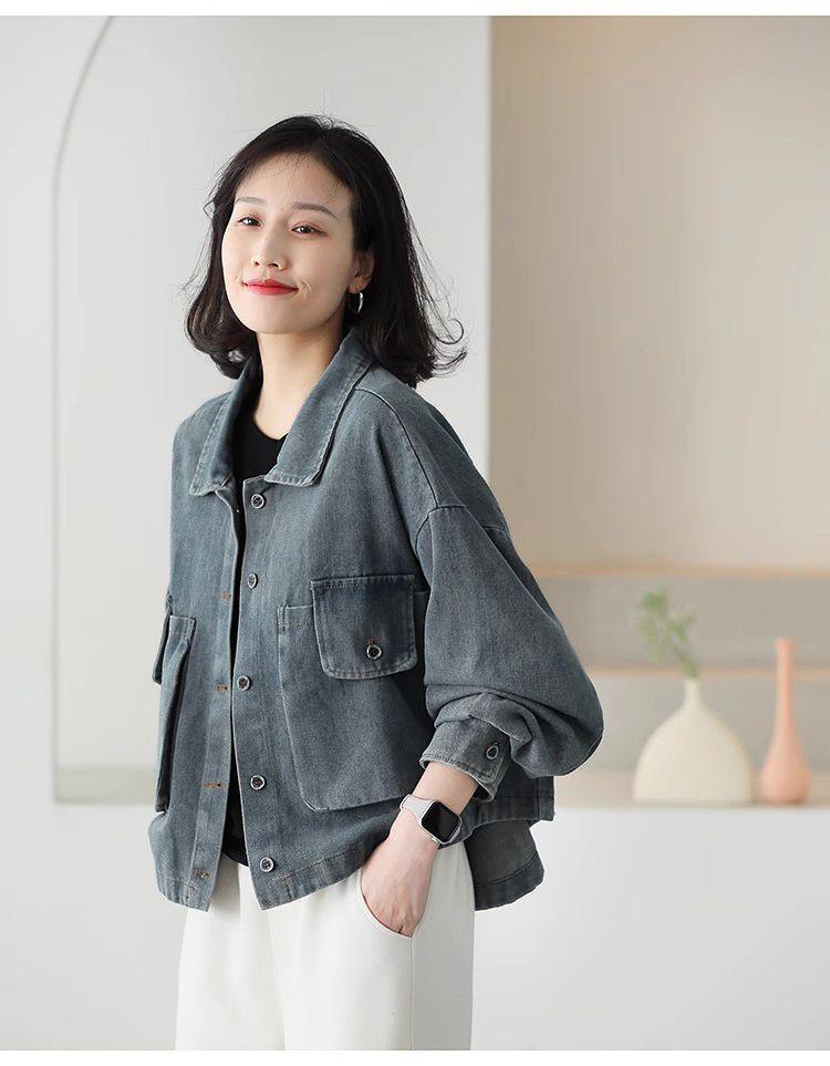 Plus Size Denim Jacket for Women: Casual Loose-Fit Slimming Retro Long Sleeve Top