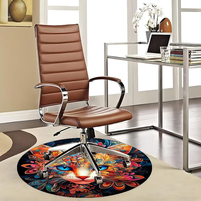 1pc Colorful Floral Cat Round Carpet Office Chair Mat, Anti Slip Rug for Home Decor, Festival Gift, Office, Living Room, Bedroom