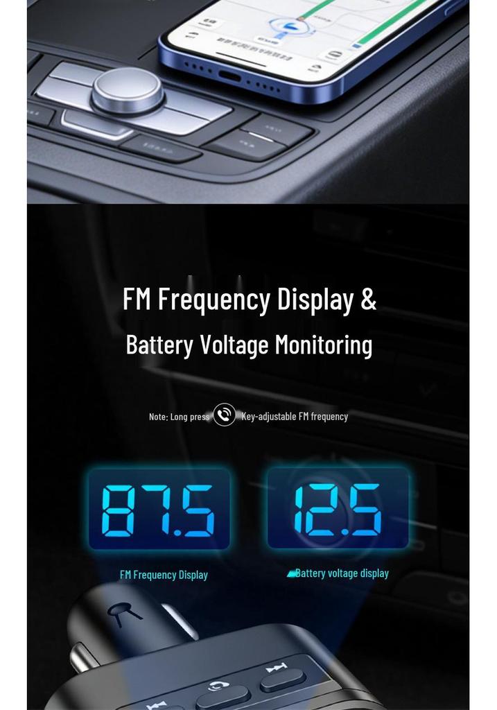 Bluetooth MP3 Car Charger with Digital Display, Super Fast Charging, High Sound Quality USB, and Retractable Cable