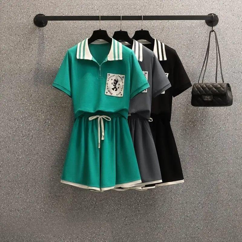 College Tracksuit Women's Sports Suits Short-Sleeved T-Shirt Shorts 2 Pieces Stand Collar Summer Loose Print Simple