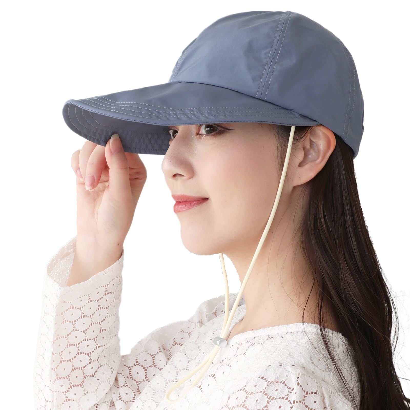 

Cap UV Protection Water Repellent Comes with Chin Strap Soft Hat Blue Gray [DreamHats] UPF50+ (Repels Water) (Light Material) (Foldable) Spring/Summer