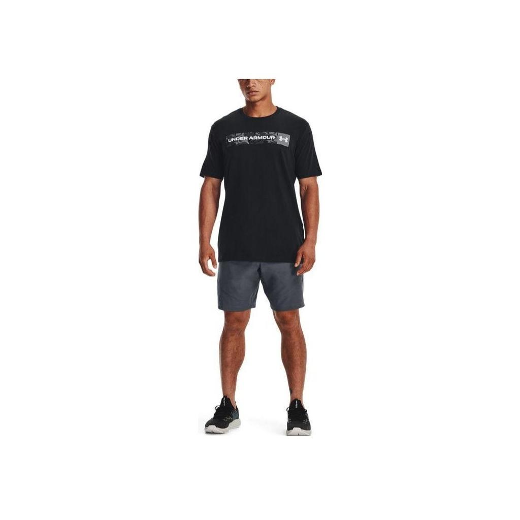 Under Armour Camo Letter Logo Solid Stripe Short Sleeve T-Shirt Men Tops Black 1376830-001