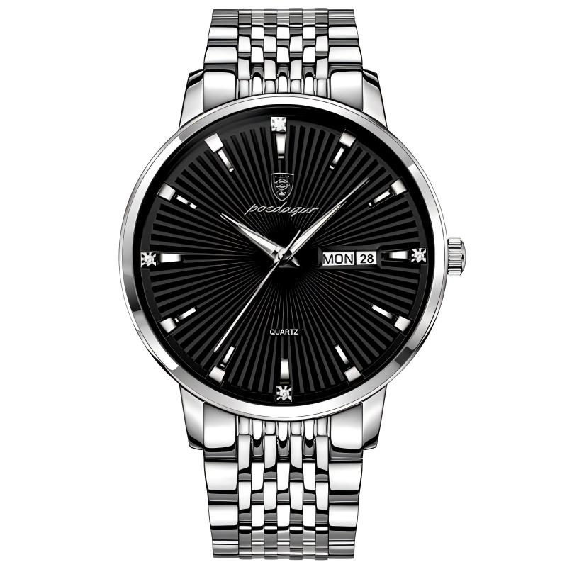 POEDAGAR Fashion Business Men's Watches Waterproof Luminous Date&Week Stainless Steel Watch Quartz Exquisite Male Wristwatch