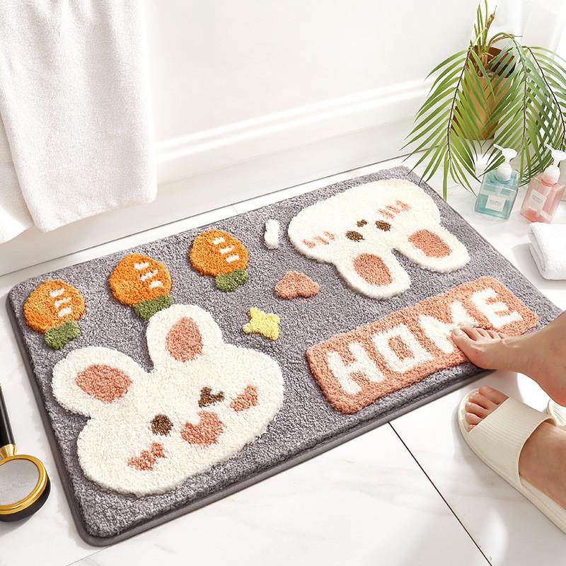 Plush Animal Bathroom Mat Non-Slip Absorbent Floor Rug Shower Entrance Washroom Decor Cartoon Style