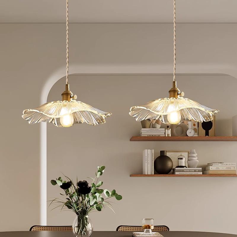 New Simple Retro Brass Glass Pendant Lights Warm Light Indoor Bedroom Bedside Dining Room Living Room Decoration Chandelier HOT