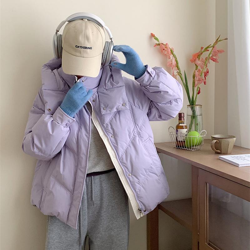 Modische Daunenjacke für Damen, kurz, Winter 2024, neue Kapuze, verdickte weiße Entendaunen, warme Jacke, Flut