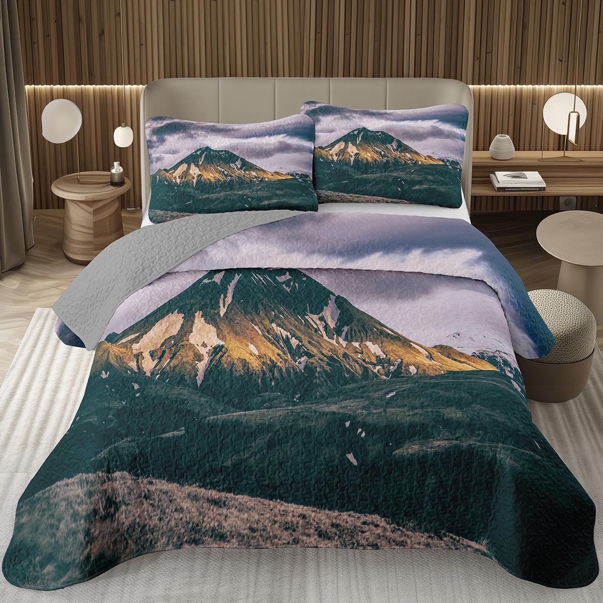 Couvre-lit Montagne Queen/Jumeaux, Ensemble Couvre-lit Paysage Naturel pour Garçons Filles Adultes Décor de Chambre, Literie Matelassée en Polyester Doux AU Single 145x210cm