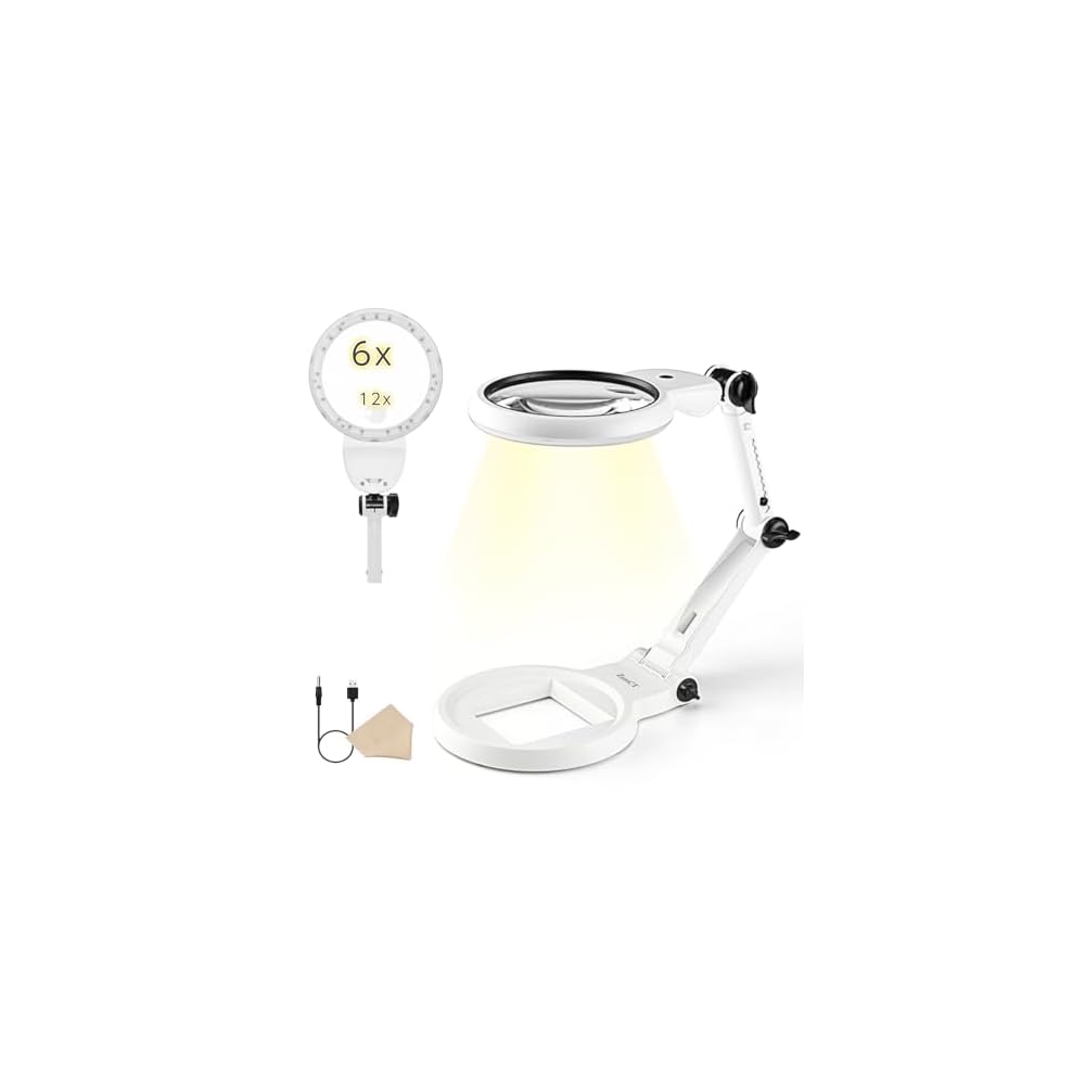 ZenCT Tabletop Magnifying Glass with 6x/12x Magnification, USB Powered, Battery Operated, 112cm