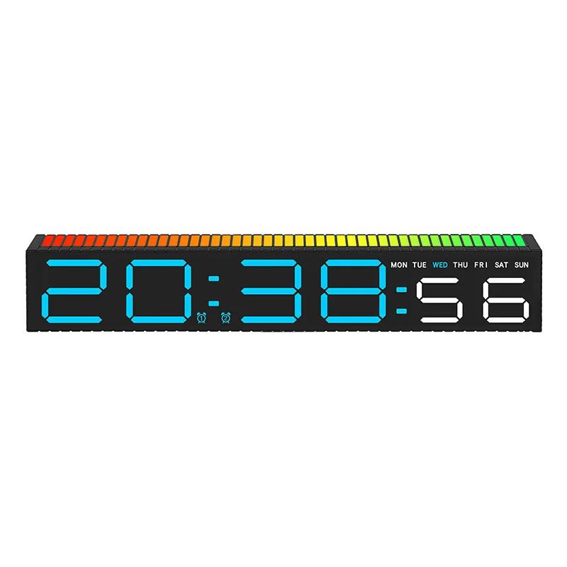 LED Alarm Clock with Rhythm Light Bar Colorful Table Clock with 3 Levels Brightness Adjustable RGB Colorful Electronic Clock