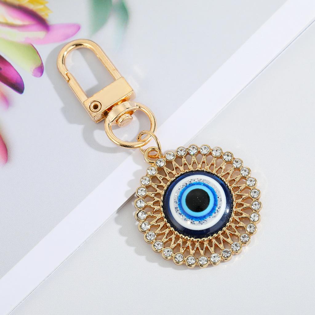 Crystal Blue Evil Eye Hasma Keychains Gold Copper Color Fatima Hand Charm Key Ring Accessories