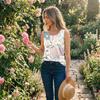 Women Sleeveless Patchwork Floral Print Tank Top U Neck Button Front Casual Summer Blouse Lightweight Breathable Shirt