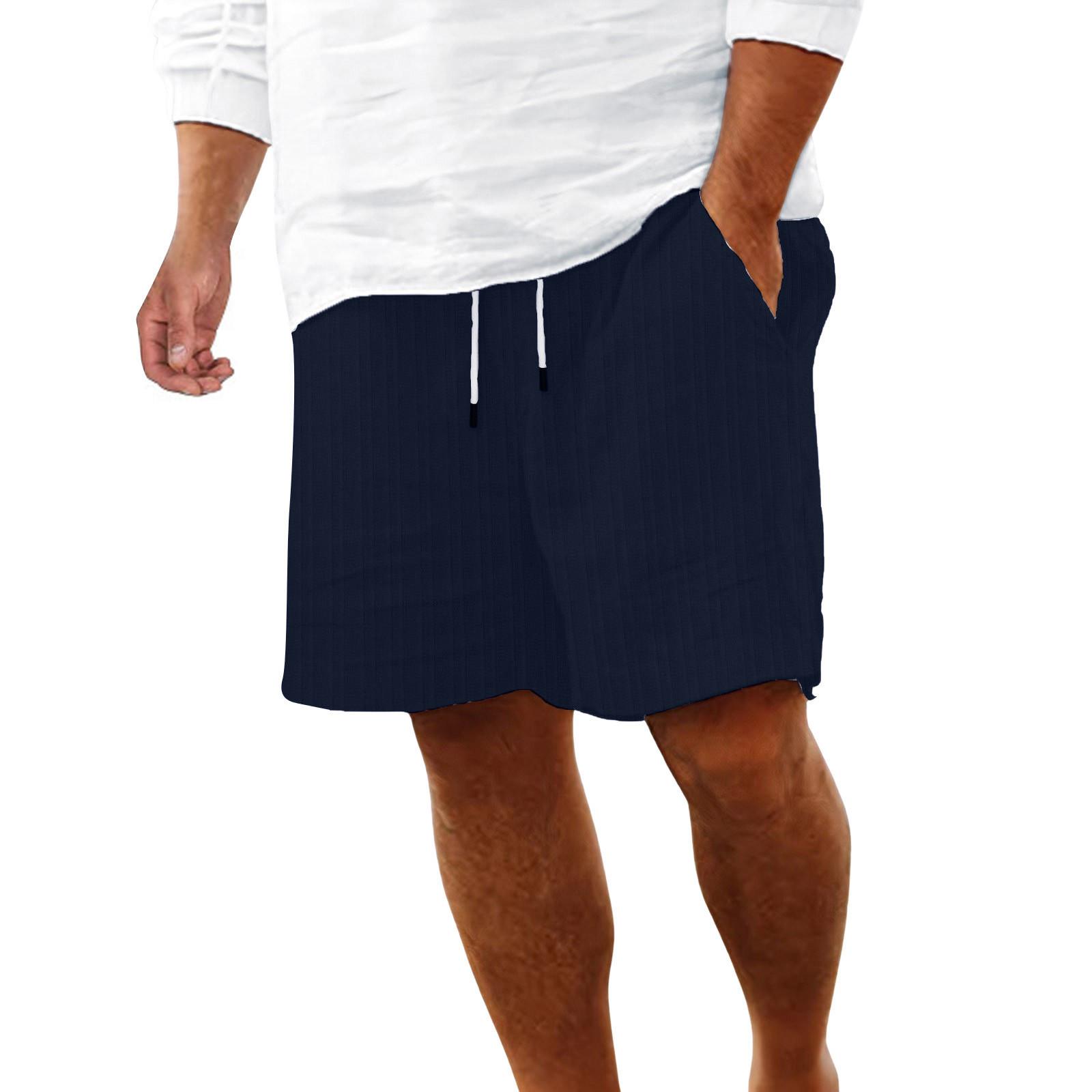 

Мужские спортивные хлопковые льняные повседневные свободные шорты Повседневные пижамы с карманами для бега Брюки L тёмно-синий