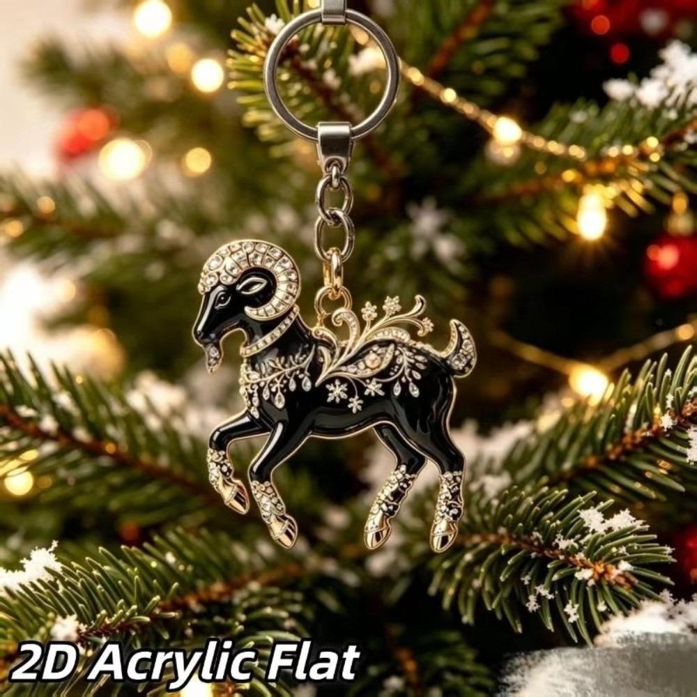 Ornate Goat Key Ring Acrylic Goat Bag Charm New Year Gift Goat Keychain Festive Occasions