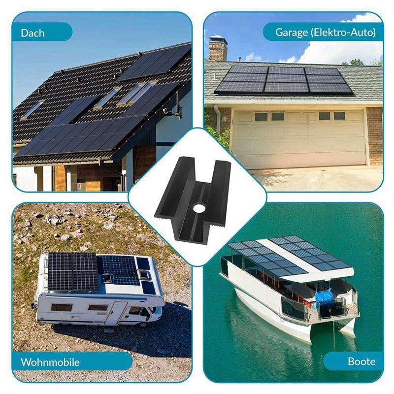 10 X Centre Clamp PV Solar Panels, Black, Module Clamp For All Frame Heights, Solar Panels Bracket For Solar Panels Roof