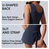 Sleeveless Fake Two Pieces Sport Dress U-Back Workout Romper Dress  Fitness Clothes