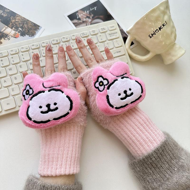 New Doll Adult Gloves Cartoon Cold Proof Warm Half Finger Gloves for Girls Office Students Writing Gloves