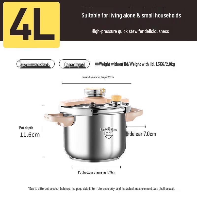 

OLOEY 316L Stainless Steel Induction Pressure Cooker 22CM/4L