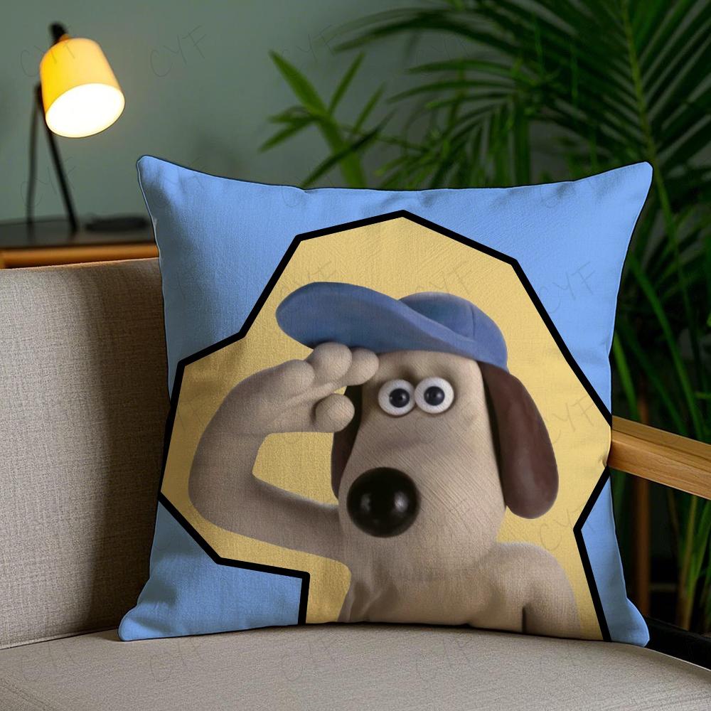 Kawaii W-Wallace und Gromit Anime Kissenbezug Staubmilben-abweisender Kissenbezug Versteckter Reißverschluss Seidiger Kurzer Plüsch Sofakissenbezug