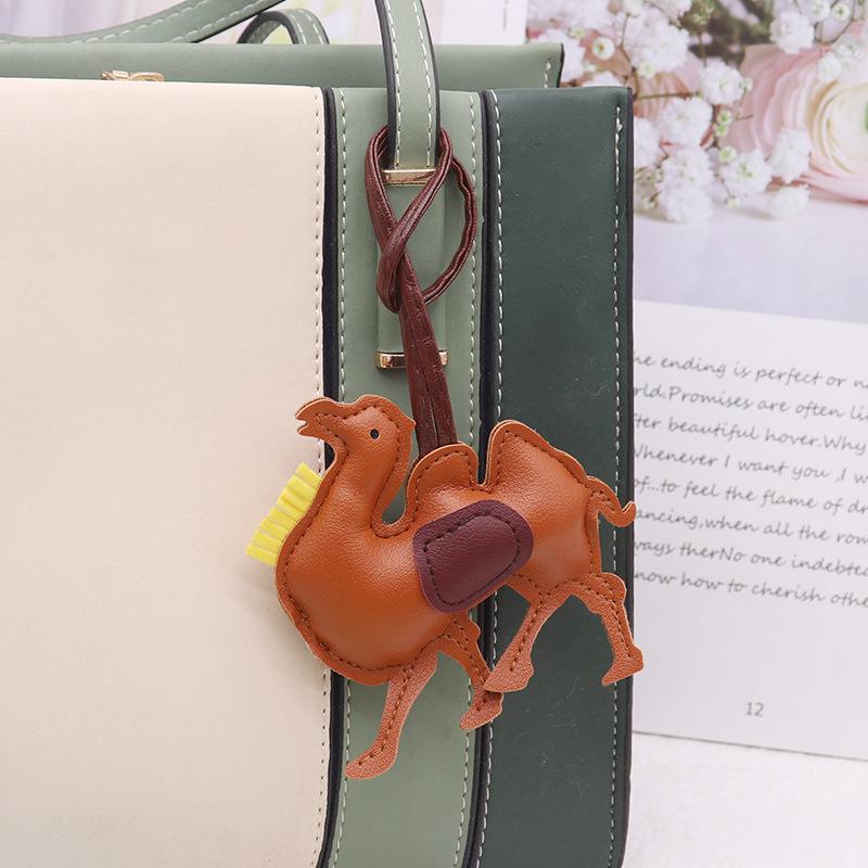 Women Leather Camel Bag Pendant Keychain Cartoon Animal Keyring Cute Ornament