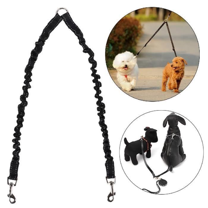 Laisse double pour chien - Duplex - Réglable 50-80cm - Nylon - Capacité 50kg - Multi-positions