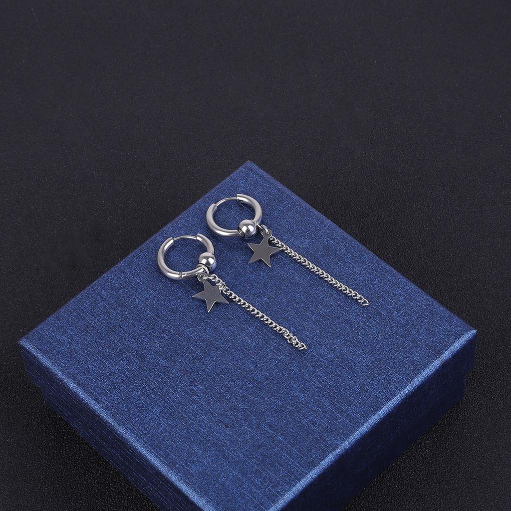 Titanium Steel Earrings Men Temperament Trendy Earrings Korean Women Long Tassel Chain Earrings