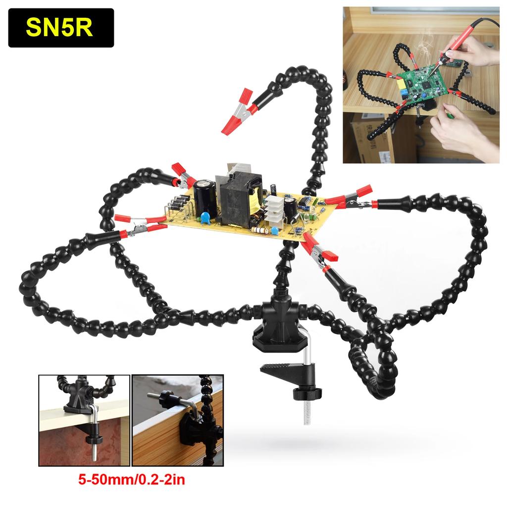 "Toolour 3/4/5-Arm Soldering Helping Hand - Adjustable Third Hand Tool with Desk Clamp & PCB Holder"