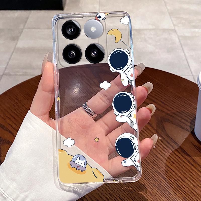 Jelly Casing For Xiaomi 14T 14TPro Clear Silicone Soft TPU Back Cover For Xiaomi 14T Pro Cute Cat Rabbit Heart Protective Case