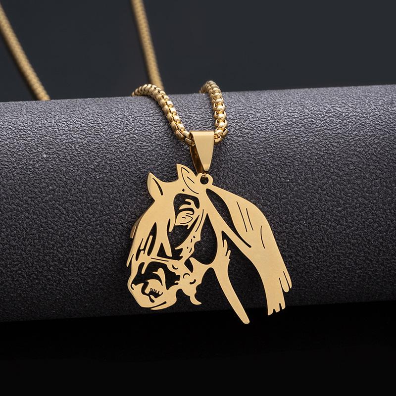 Sport Stainless Steel Hollow Horse Head Pendant Necklace For Men Women Equestrian Jewelry Accessories
