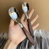 2 Stück Edelstahl-Löffel Retro Servier-Esslöffel mit Holzmaserungsgriff Küchenutensilien für Restaurant Zuhause