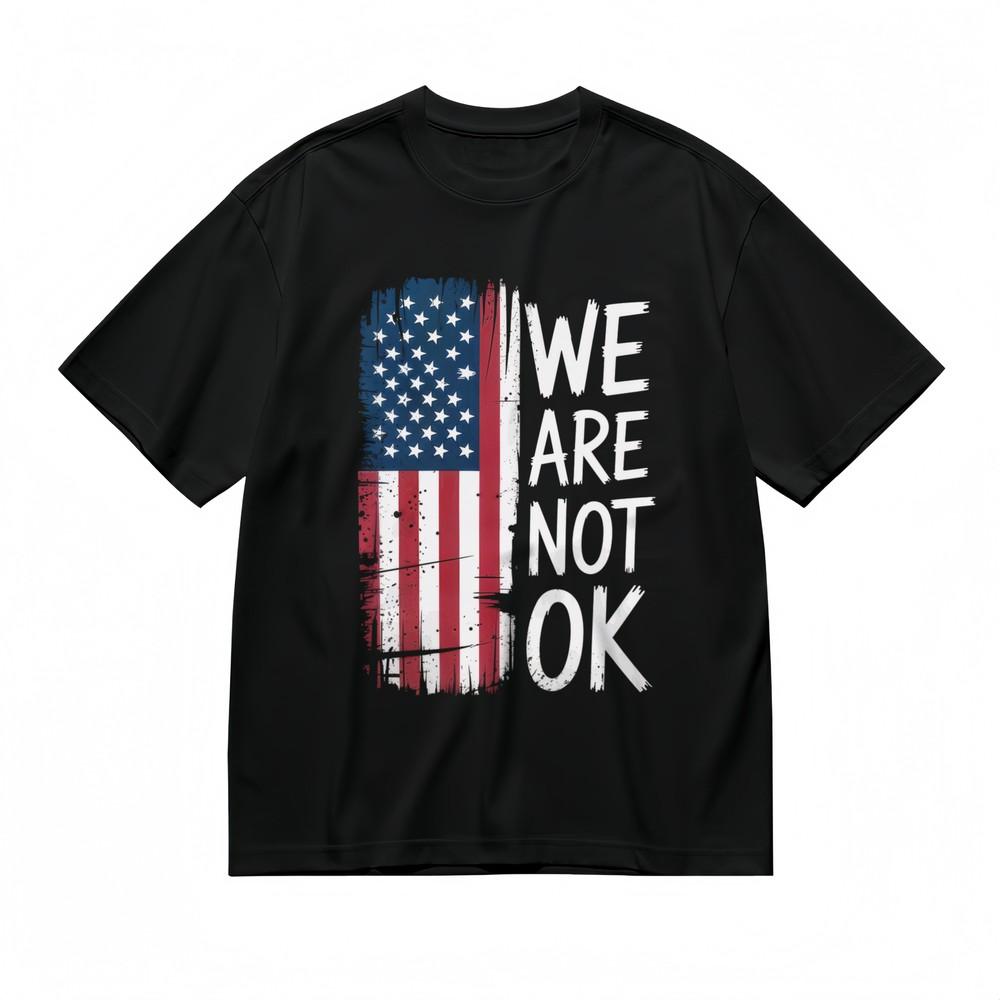 

Men s T-shirt With American Flag Graphic Unisex Black 100% Cotton Tops Summer L