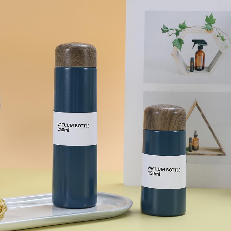 

New Unique Wood Grain Cover Pocket Cup Girl Student Mini Accompanying Cup Simple Steel Thermos Cup Durable Durable 150ml