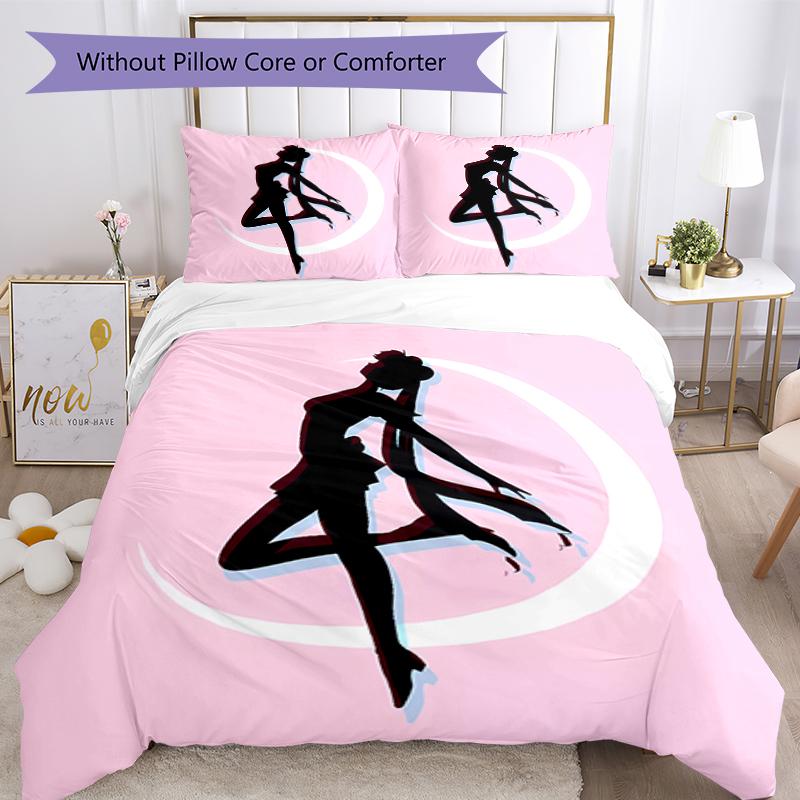 3-teiliges Bettwäscheset mit Sailor Moon Muster, Bettbezug-Set enthält Bettbezug & Kissenbezüge, perfekte Ganzjahres-Schlafzimmerdekoration & Geschenk