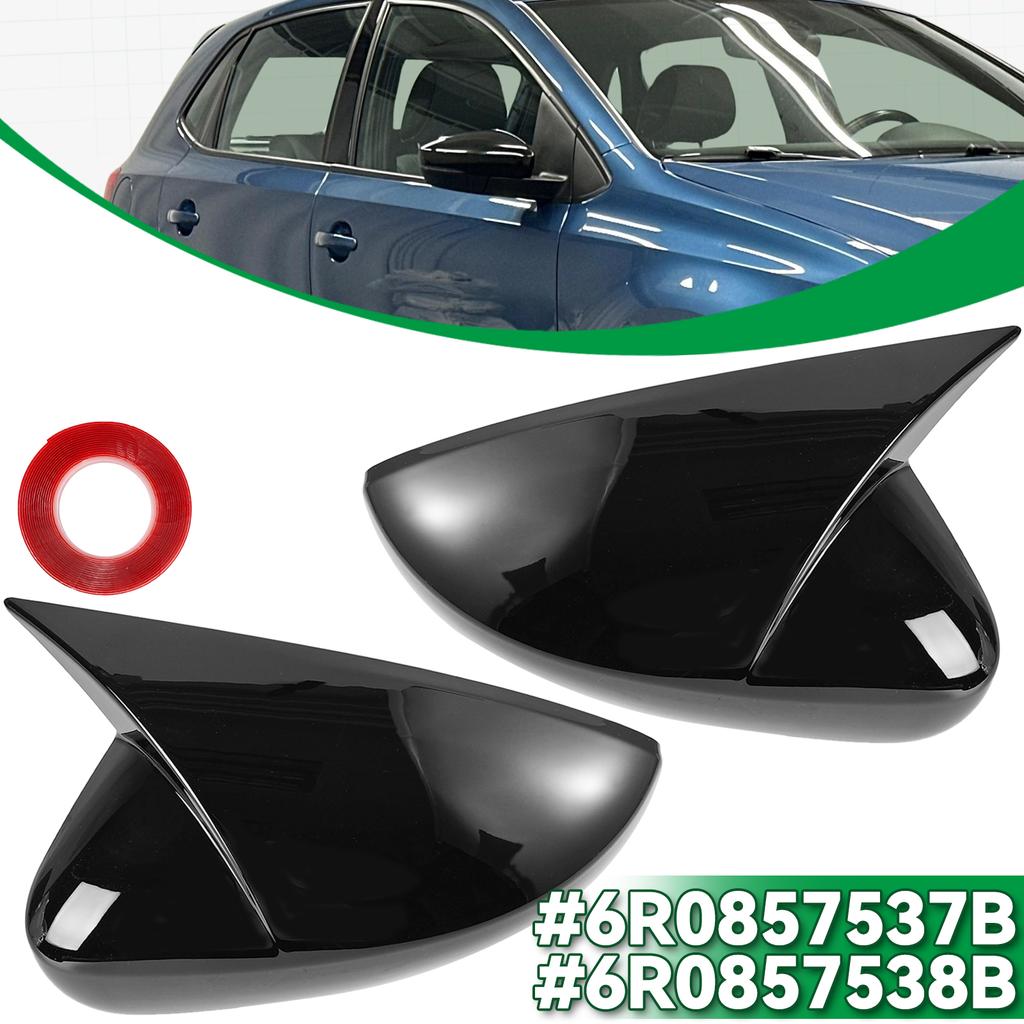 1 Paar Seitenspiegelabdeckung für VW Polo MK5 09-17 Glänzend Schwarz Rückspiegelkappe Links + Rechts 6R0857537B 6R0857538B
