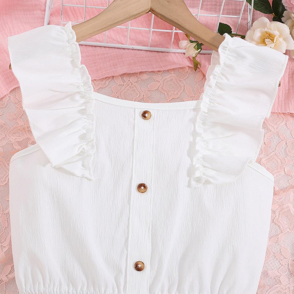 Citgeett Sommer Kinder Mädchen Rock Set Fly Ärmel Leibchen Elastische Taille A-linie Rock Outfit Feste Kleidung