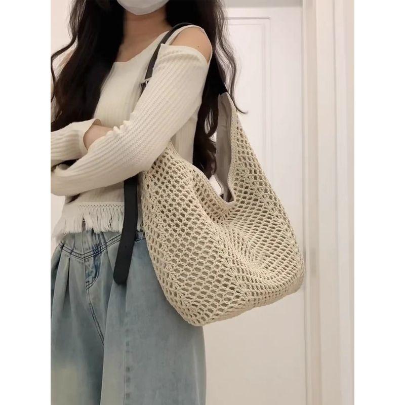 

Плетеная сумка-тоут женская 2025 весна/лето новый приход большая вместимость корейский стиль нишевый стиль вырезы на плечо сумка-мессенджер Light Beige