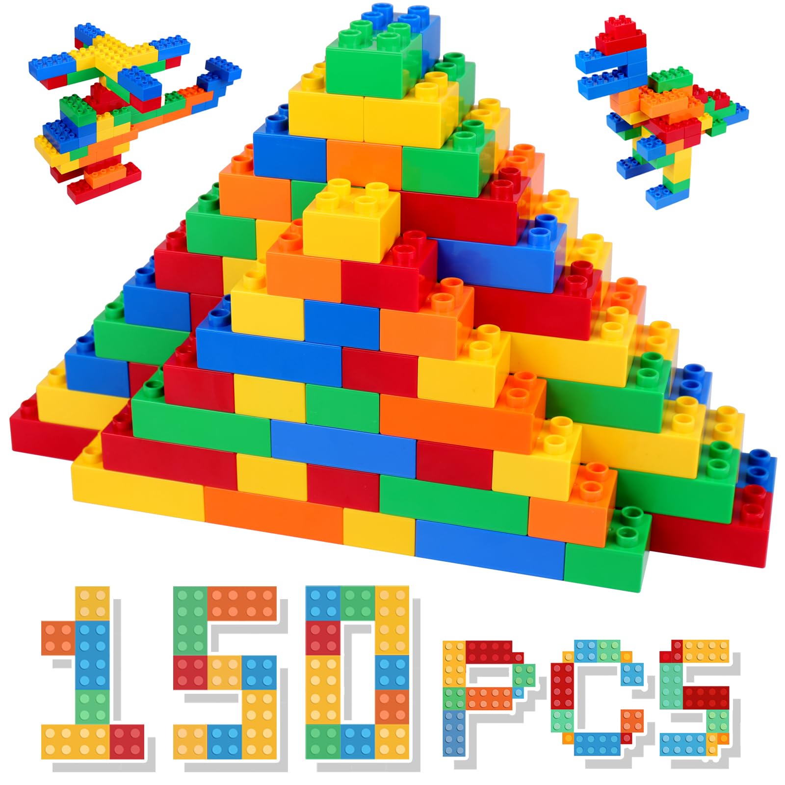 

WYSWYG 150-Piece 5-Color Lego Block Set, Compatible with Lego Duplo and Anpanman Blocks, for Toddlers
