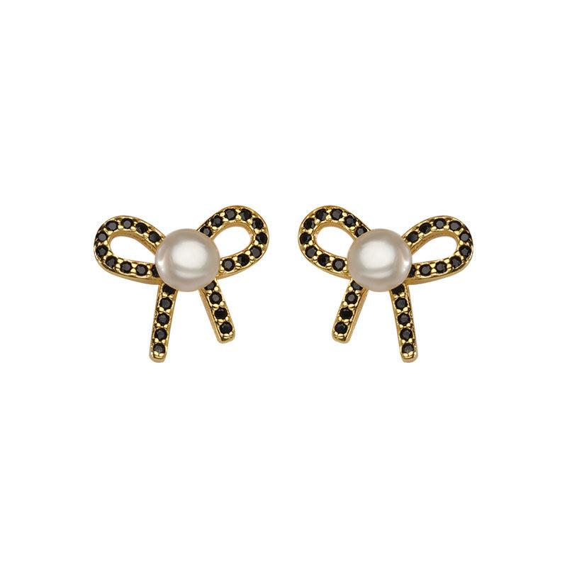 

Серьги с жемчугом в виде бантика Легкая роскошь Французские ретро серьги Элегантные
