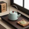 Ru Kiln Tianqing Beam Pot Chinese Retro Ceramic Teapot Health Pot Kettle Tea Single Pot Kung Fu Tea Set Tea Cup