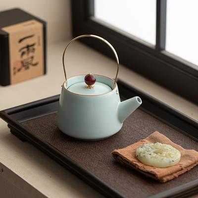 Ru fırını Tianqing ışın potu Çin retro seramik çaydanlık sağlık potu su ısıtıcısı çay tek potu Kung fu çay seti çay fincanı