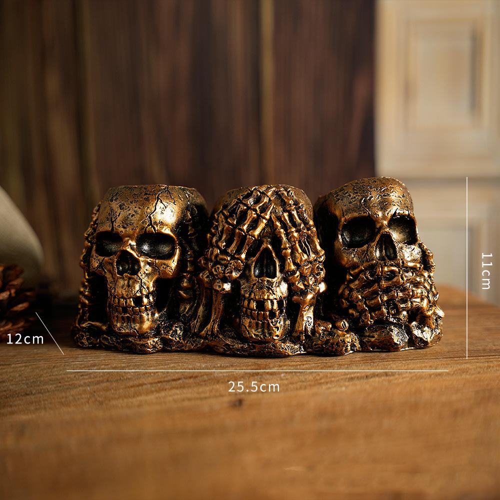 Flower Pot Skulls Halloween Decor Skeleton Pen Holder Tabletop Personality Candy Bowl Ghost Planter For Home Store Decoration