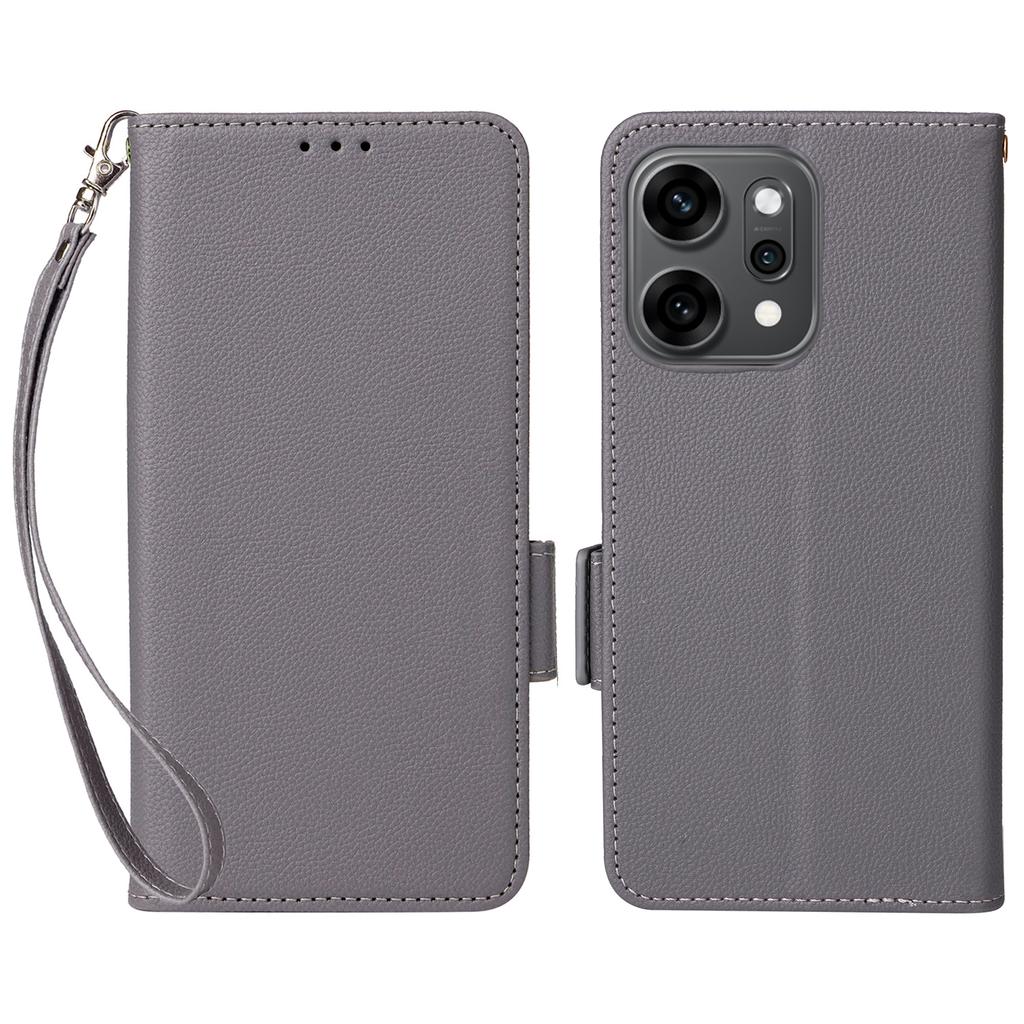 For Oppo Reno14 Pro 5G (Global) Case with Wrist Strap Litchi Texture PU Leather Wallet Phone Cover