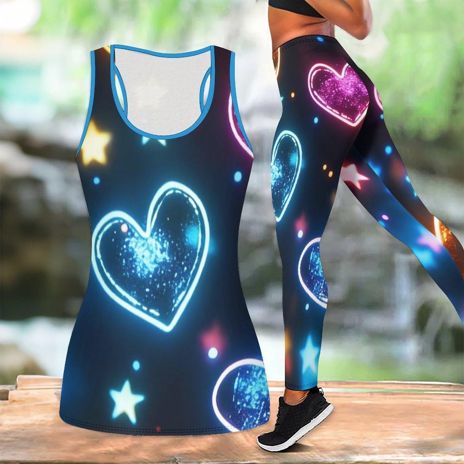 

Комплект для йоги с принтом в виде сердечек для женщин, модные леггинсы для тренировок, фитнес, спорт, повседневный набор для йоги, спортивный костюм, эксклюзив ко Дню святого Валентина S синий