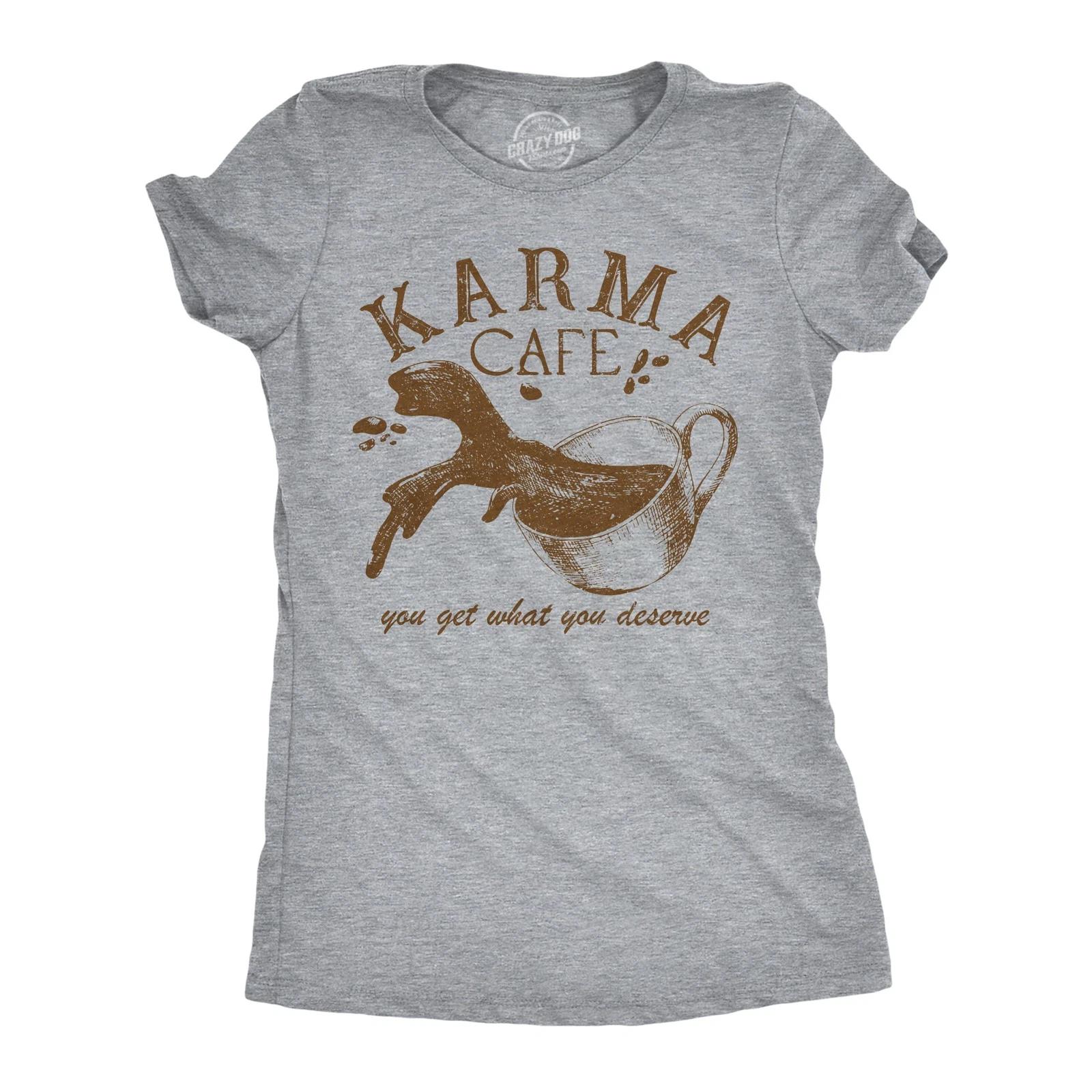 Womens Funny T Shirts Karma Cafe Sarcastic Coffee Graphic Tee for Ladies S